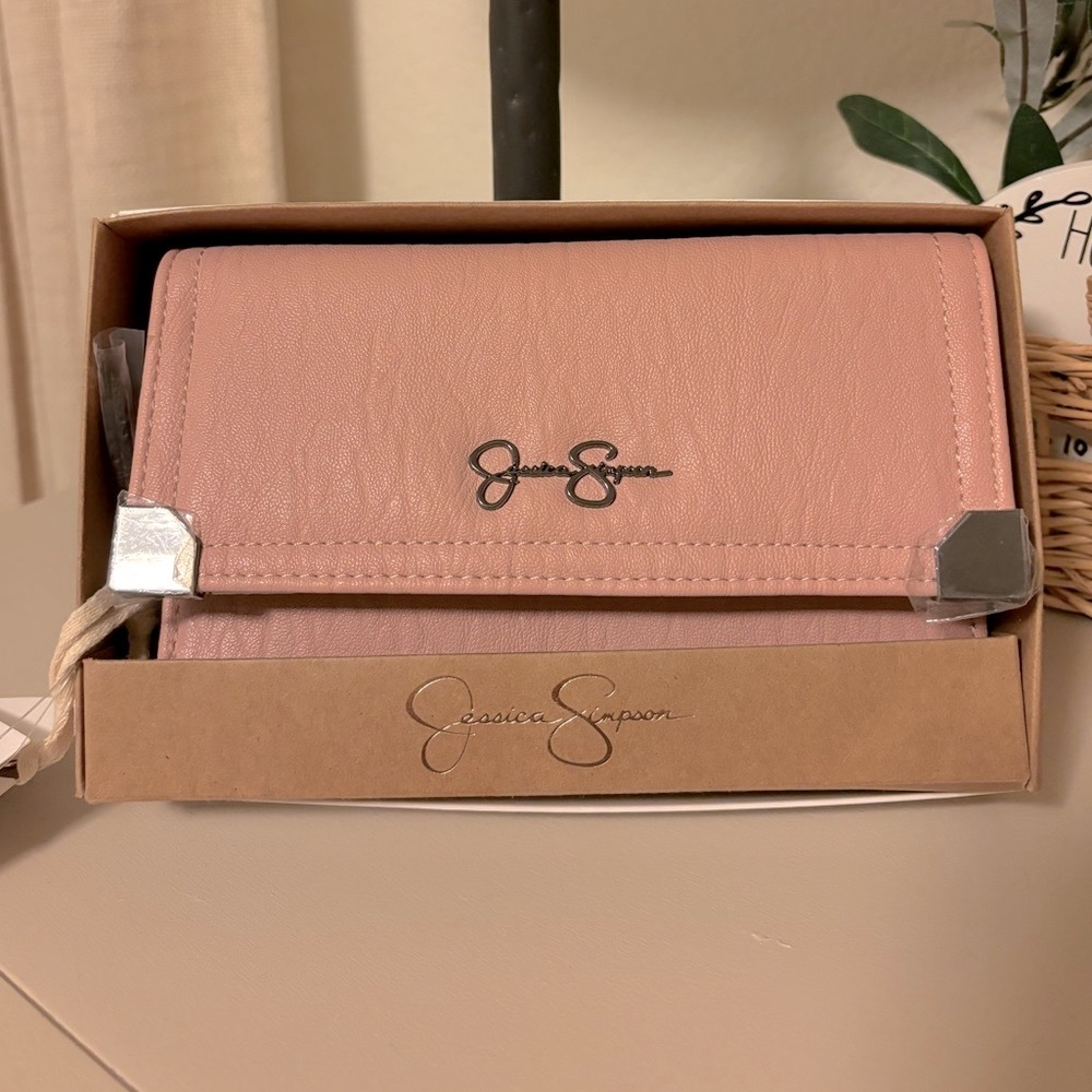 Jessica Simpson Blush Trifold With Zip Around Wristlet Wallet